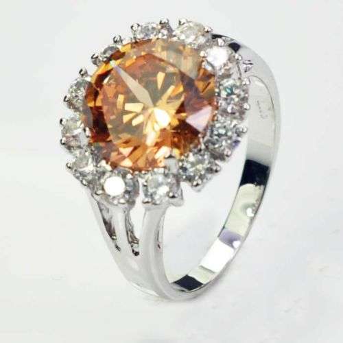 Ladies Stunning 10K White Gold Filled Ring with Champagne Topaz (Size 7)